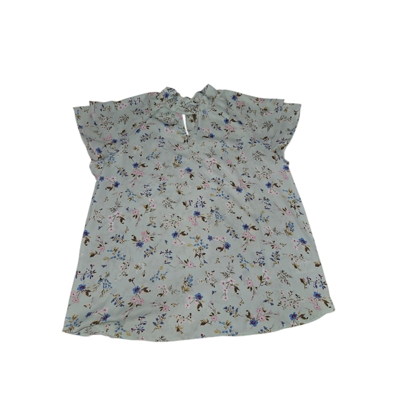 Pleione Green Floral Ruffle Sleeve Blouse Women's Size Medium - Picture 4 of 6